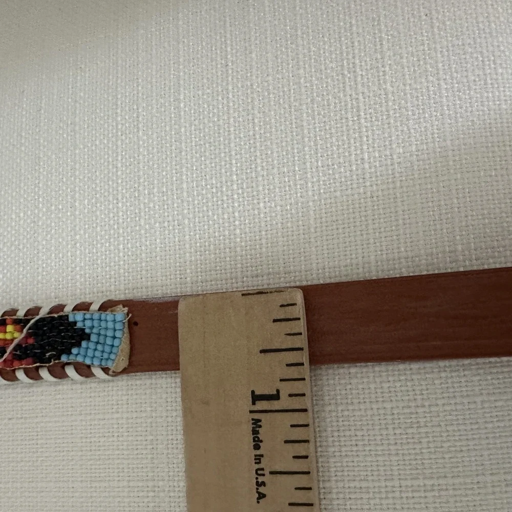 Womans Indian Hand Beaded Leather Belt Adjustable Bird Colorful